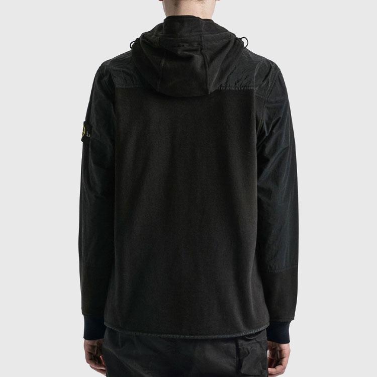 STONE ISLAND Metal Nylon Spliced Brushed Cotton Sweatshirt Men Sweatshirt Black 751564741-V0029