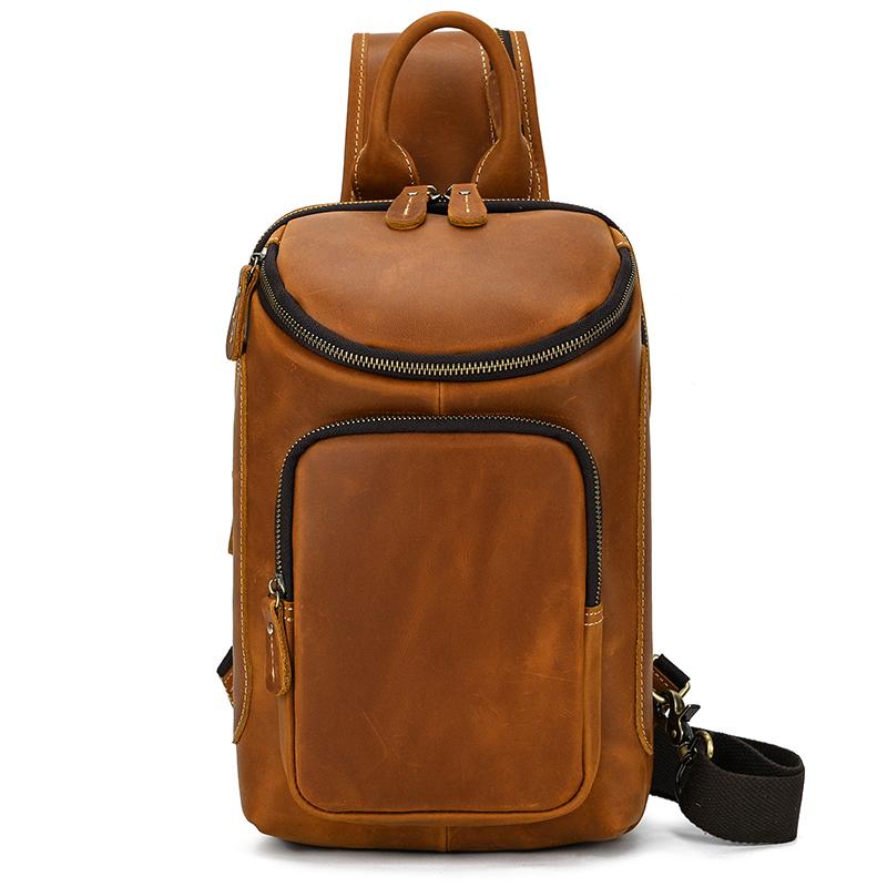 High Capacity Leather Chest Bag For Men Crossbody Bag Single Shoulder Bagpack Man Leather Travel Chest Bag Pack Genuine Leather