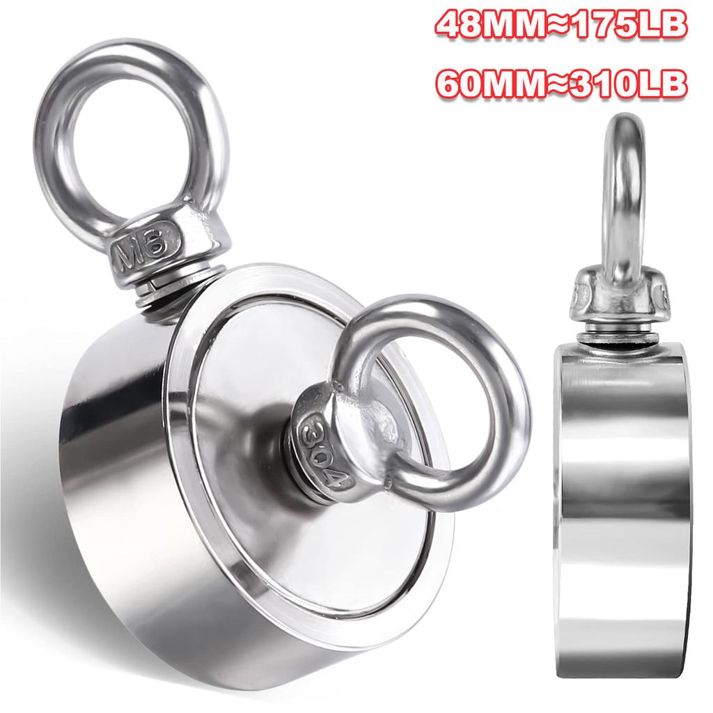 Super Power Salvage Fishing Magnetic 310lb Strong Neodymium Magnet Double Side Search Magnet Hook  M48mm-M60mm Stell Cup Holder