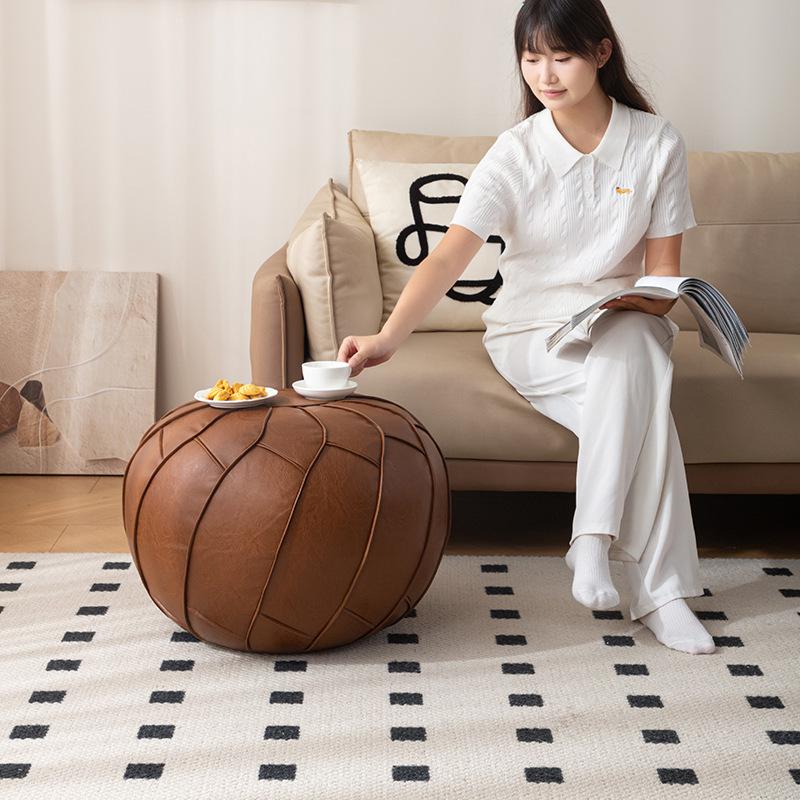 Unstuffed Cushion Cover PU Leather Ottoman Cover Storage Stool Pouf Cover Minimalist Nordic Style Moroccan Pouf Without Fillings