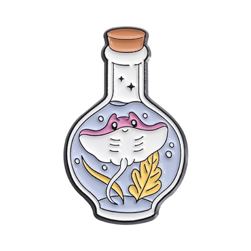 Cartoon Wishing Bottle Enamel Pins Marine Creatures Mushroom Planet Starry Bottle Brooches Lapel Badge Jewelry Gifts for Friends