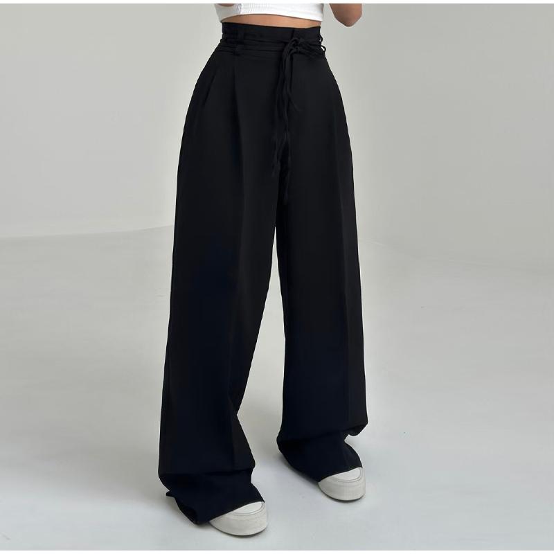 

Женские брюки с высокой талией и шнуровкой, повседневные однотонные брюки для деловых поездок на работу, простые базовые брюки для поездок на работу M