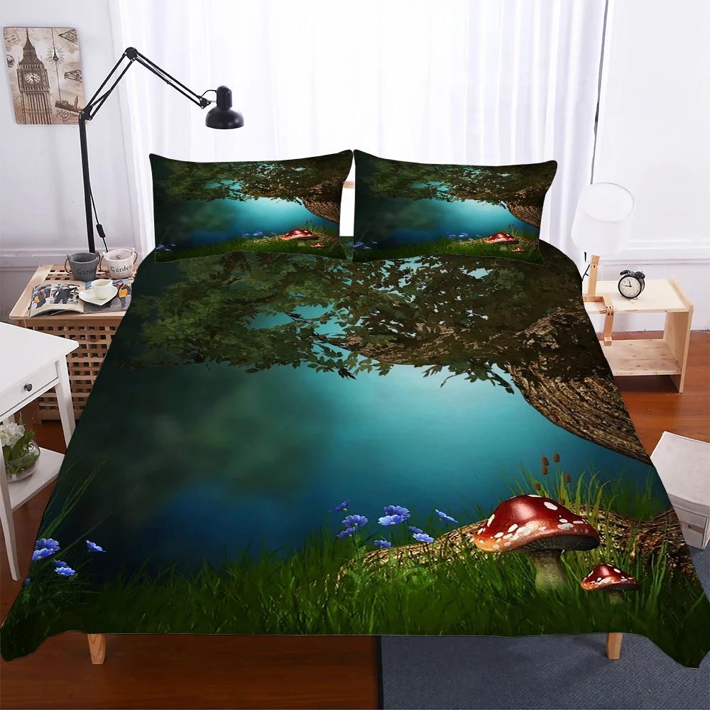 

Sewant Mushrooms King Size Bedding Set Microfiber Fabric Duvet Cover With Pillowcases Print Flowers And Trees Bed Linens Luxury EU single(135x200cm)