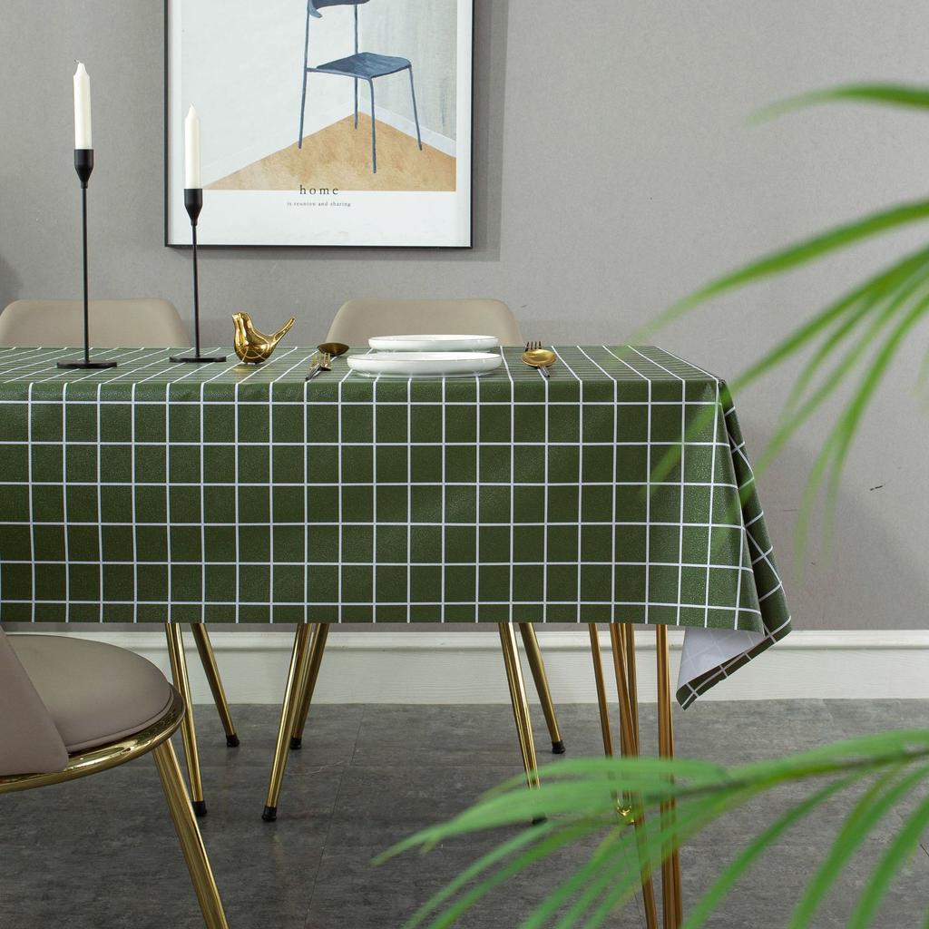 Printed Tablecloth Waterproof And Oil-Proof Leave-In Plaid Table Tablecloth Pvc Table Mat