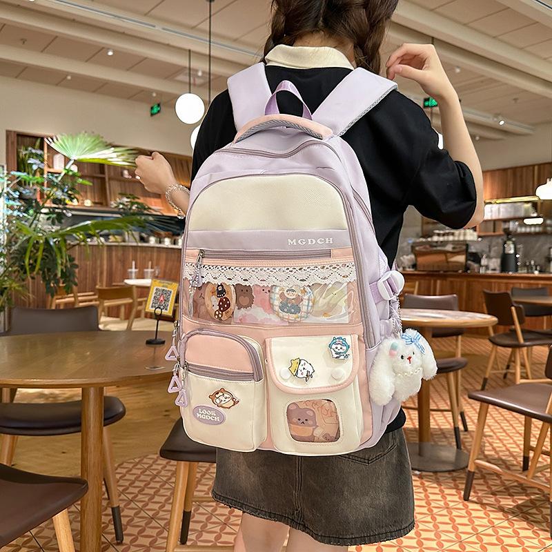 College Style Color Matching Schoolbag Female College Student Korean Version Cute Travelbackpack Lightweight Junior High School Student Class Backpack