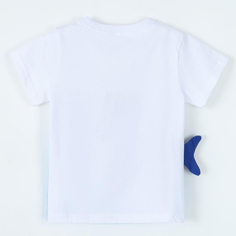 New Summer Collection: Boys’ T-shirts, Round-neck Children’s Short-sleeved T-shirts, Knitted Cotton Children’s Sweatshirts with Shark Print