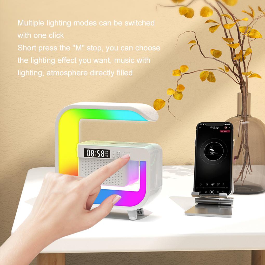 Multifunctional Bluetooth Speakers Atmosphere RGB Desk Clock Nightlight Wireless Charger  for iPhone Samung Xiaomi Fast Charging