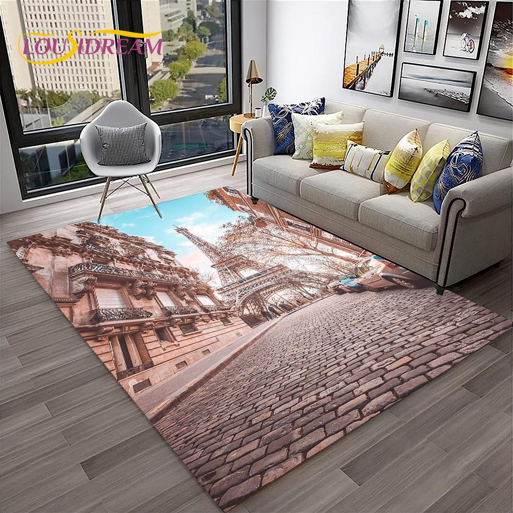 France Paris Eiffel Tower Retro Carpet Rug for Home Living Room Bedroom Sofa Doormat Decor,Kids Play Area Rug Non-slip Floor Mat