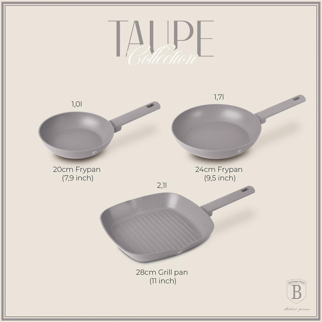 Set Of 3 Titanium Frying Pans Berlinger Haus Bh-8109 Taupe