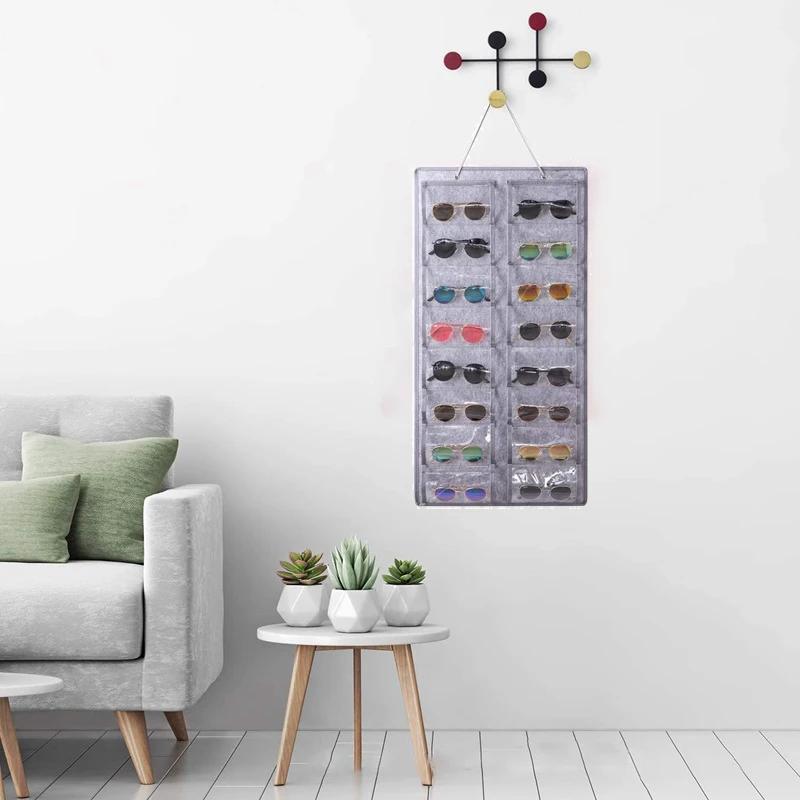 Sunglasses Organizer Multi Girds Hanging Wall Glasses Holder Dust-proof Home Storage Display Pocket Wall Stand Bag Organizer