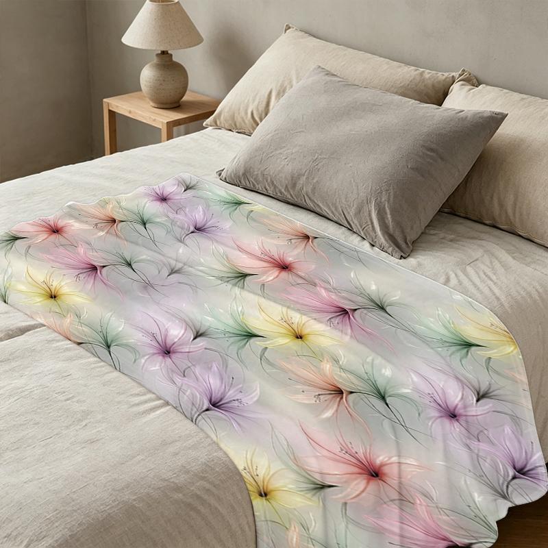 Flannel Throw Blanket, Hemmed Soft Skin-Friendly Floral Design, Warm Cozy for Home Sofa Bed, Christmas Halloween Holiday Decor Nap Cover