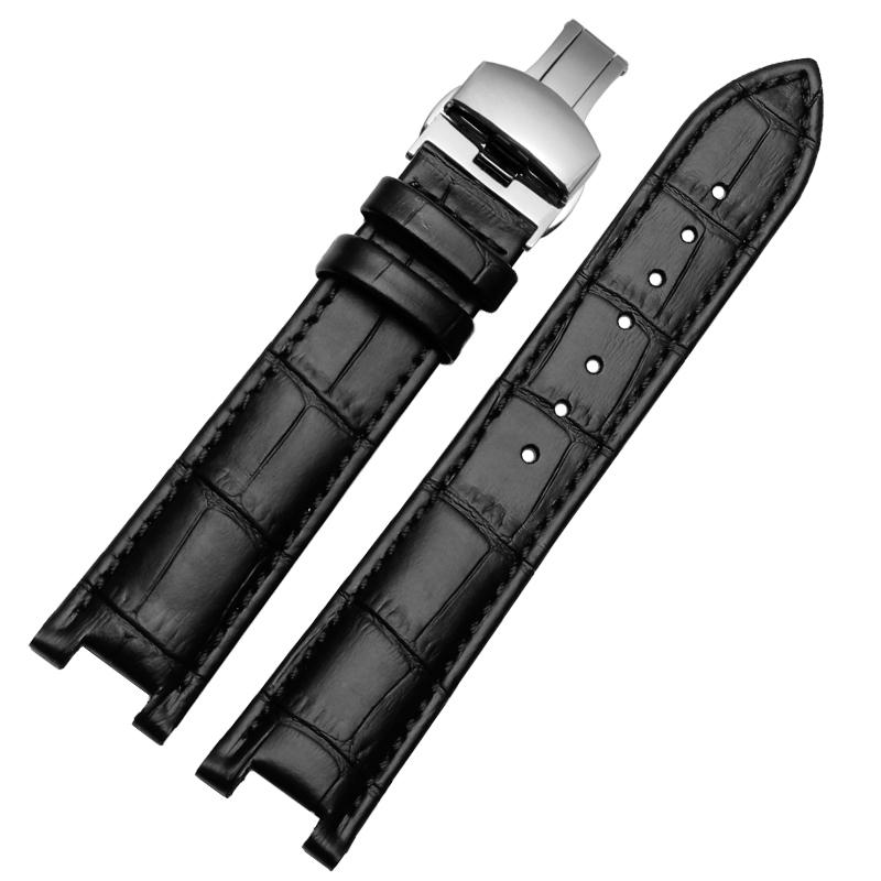 UNA Correa de Reloj de Cuero Genuino con Muesca para Calendario Perpetuo de Hombre CB0164-17E Correa de Piel de Vacuno CB0160-18A Correa de Pulsera Negra MarrónMN