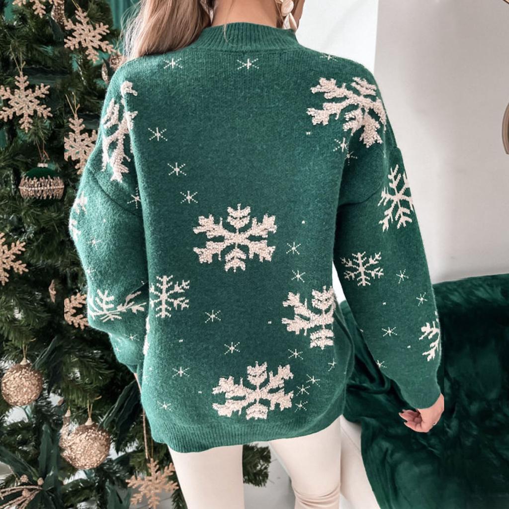 Women's Long Sleeve Turtleneck Christmas Printed Knitted Sweater Top T-Shirt