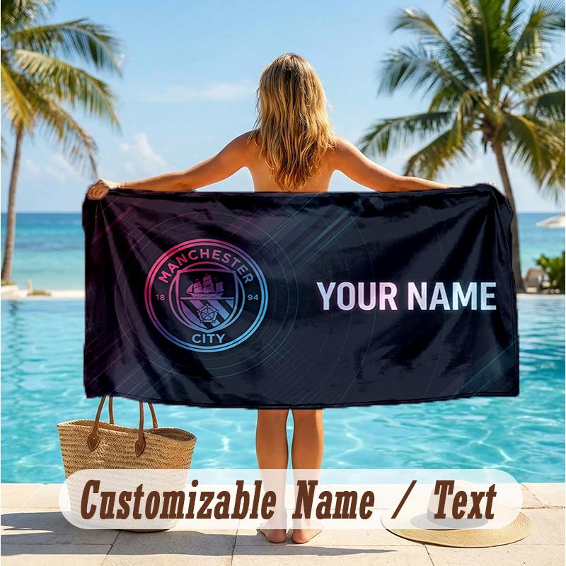 Custom Text Beach Towel, Soft Absorbent Swimming Multi-use TowelManchester City