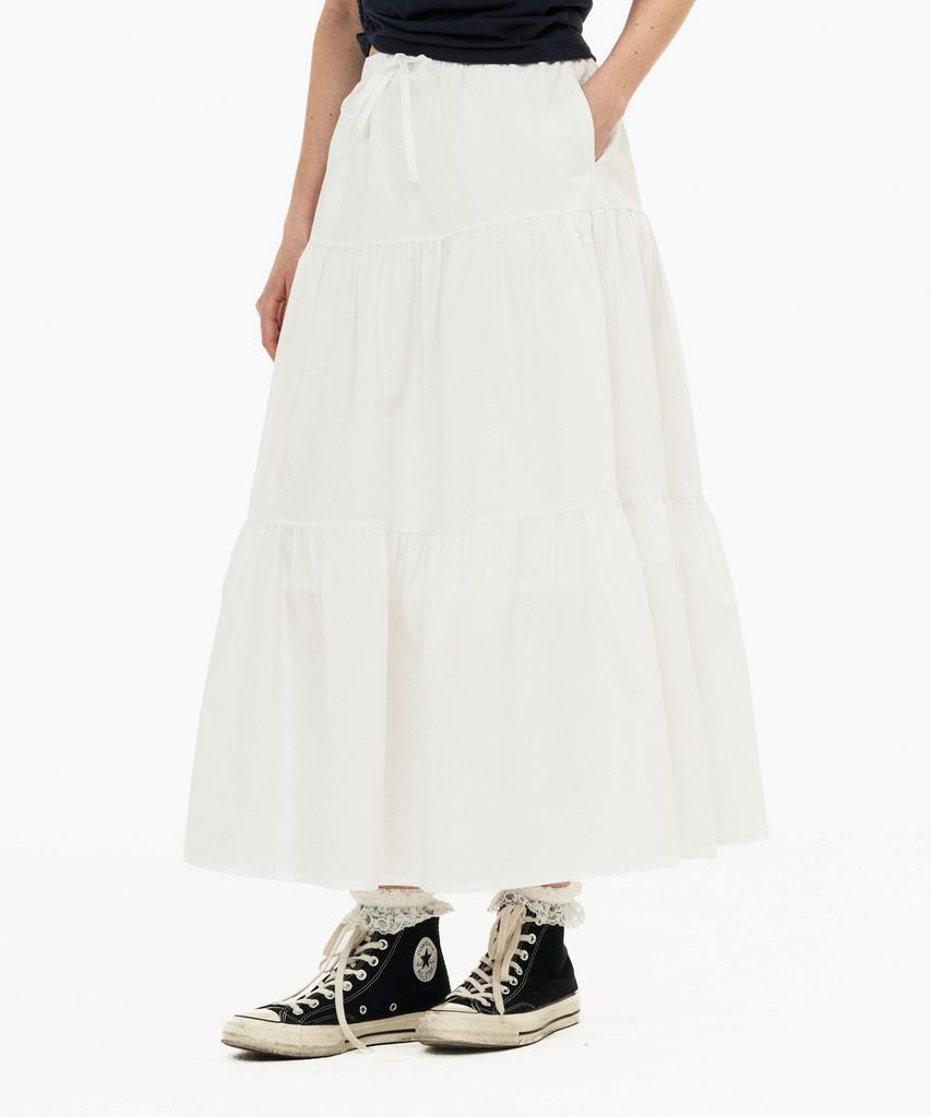 Sinking Deeper Maxi Shirred Skirt (White)