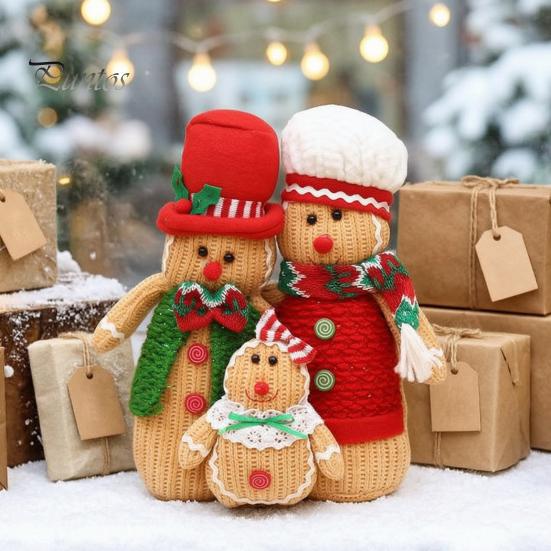 Warm Atmosphere Desktop Decorations Christmas Plush Gingerbread Man Figures with Hat Scarf, Cute Stuffed Family Handmade Polyester Ornaments