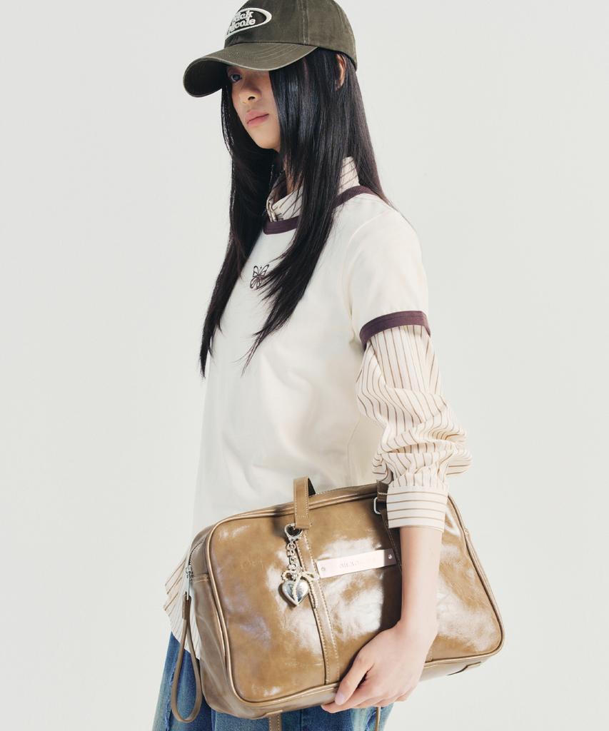Nick&Nicole Crystal Leather Boston Bag_Camel