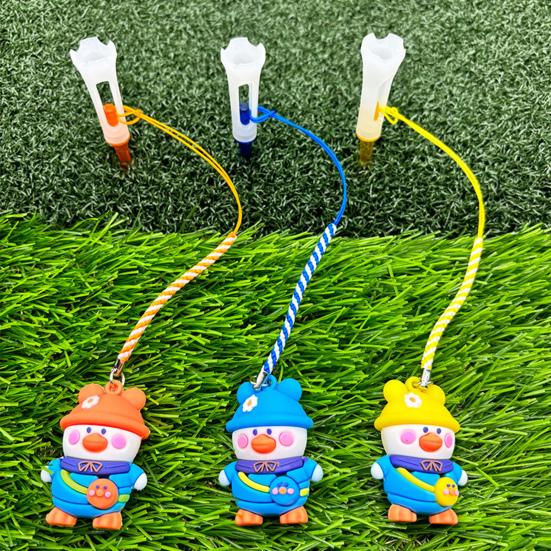 Kreslená kachna Držák na golfová odpaliště s provázkem proti ztrátě Průhledná plastová PVC odpaliště pro konzistentní odpaly Zábavné novinkové golfové příslušenství