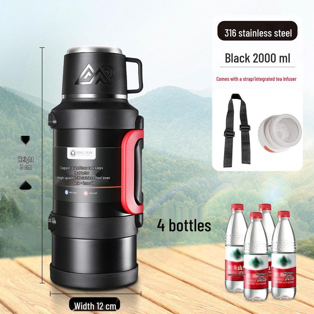 Large Capacity Stainless Steel Insulated Travel Thermos Flask - Portable, Multi-Use Hot Water Kettle