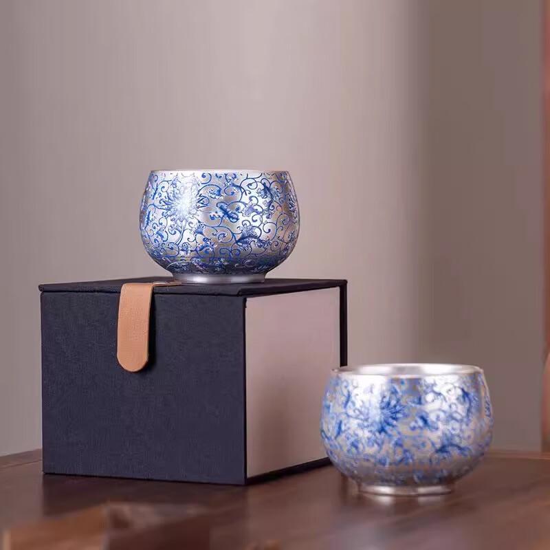 Tao Ding Xuan Gilded Silver Blue-and-White Ceramic Master Cup