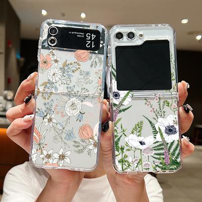 Transparente Klapphülle mit Blumenmuster, 2 Stück, für Samsung Galaxy Z Flip6 Flip5 Flip4 Flip3, stoßfeste, weiche TPU-Hülle mit transparenter Rückseite