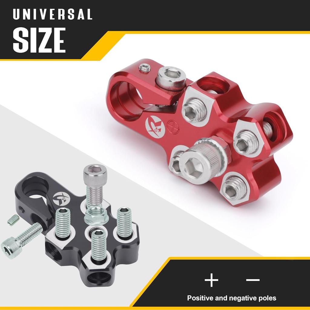 4-Way Lead Acid Battery Terminal Connector Clamps Battery Cable Ends For SAE/DIN/EN Tapered Top Post With 8AWG To 4/0 AWG, Positive & Negative Set,