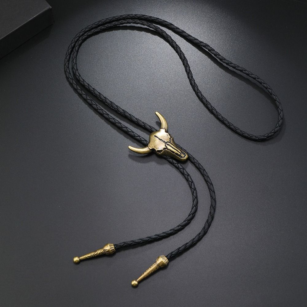 Copper Men Necklace Silver PU Leather Necklace Personality Ox Head Pendant Necklace  Women