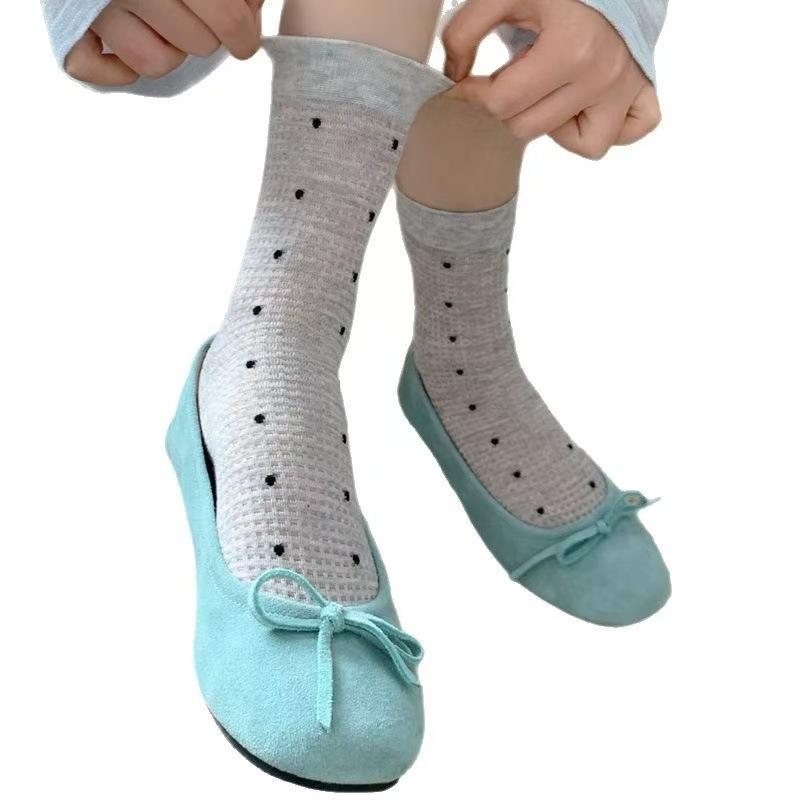 Women Spring and Summer Thin Polka Dot Mesh Tube Cotton Socks