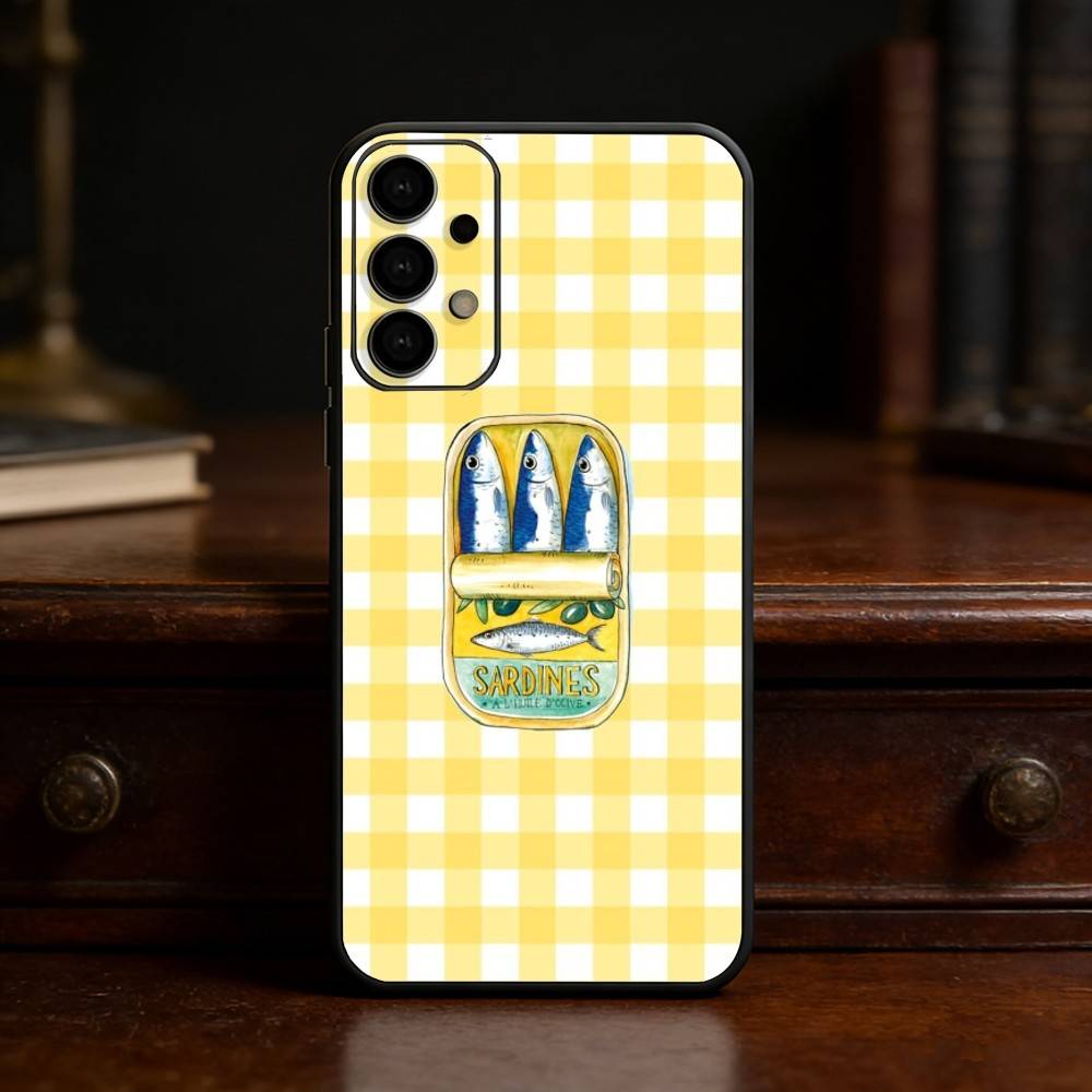 Funda de Teléfono Colorida S-Sardina L-Langosta Pez Para Samsung S25,S24,S21,S22,S23,S30,Ultra,S20,Plus,Fe,Lite Carcasa Negra