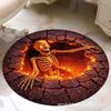 3D Halloween Skeleton Round Rug, Spooky Optical Illusion Non Slip Floor Mat for Indoor Holiday Decor Carpet