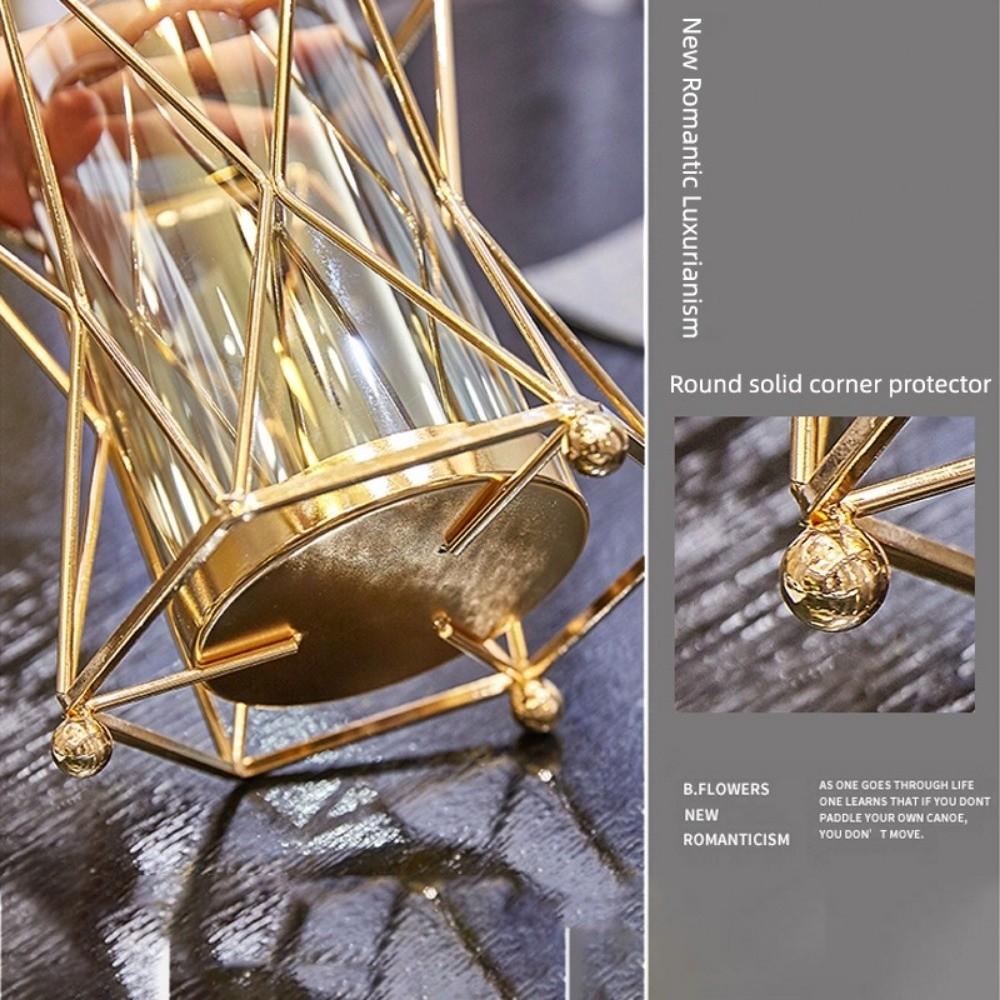 Nordic Metal Flower Vase Glass Flower Arrangement Candle Holder Decorative Vase For Living Room Bedroom