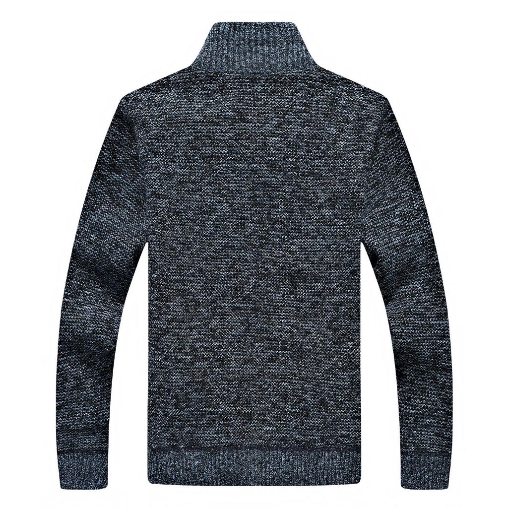 Men's Stand-up Collar, Fleece And Cotton Long-sleeved Cardigan, Zippered Warm Knitted Sweater