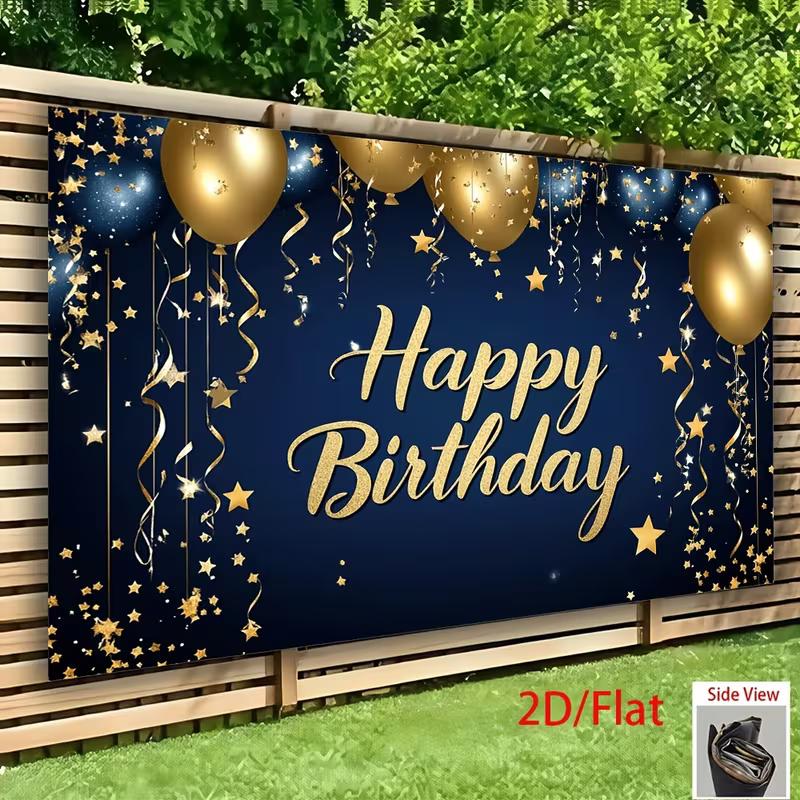 

2D Happy Birthday Backdrop Navy Blue Gold Balloon Star Photo Banner Party Decoration Background 47.2x31.5inch/120*80cm