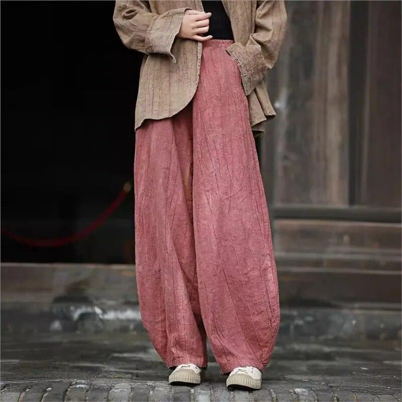 Johnature Woman Spring Chinese Style Vintage Loose Personality Pants Retro Elasticated Waist Pants
