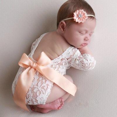 Newborn Photography Props Baby Girl Kids Bow Clothing Overalls Playsuits Overalls Clothing Lace Romper with Baby Hairband