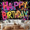 2D Black Paint Splatter Happy Birthday Backdrop Banner for Hip Hop Party Supplies