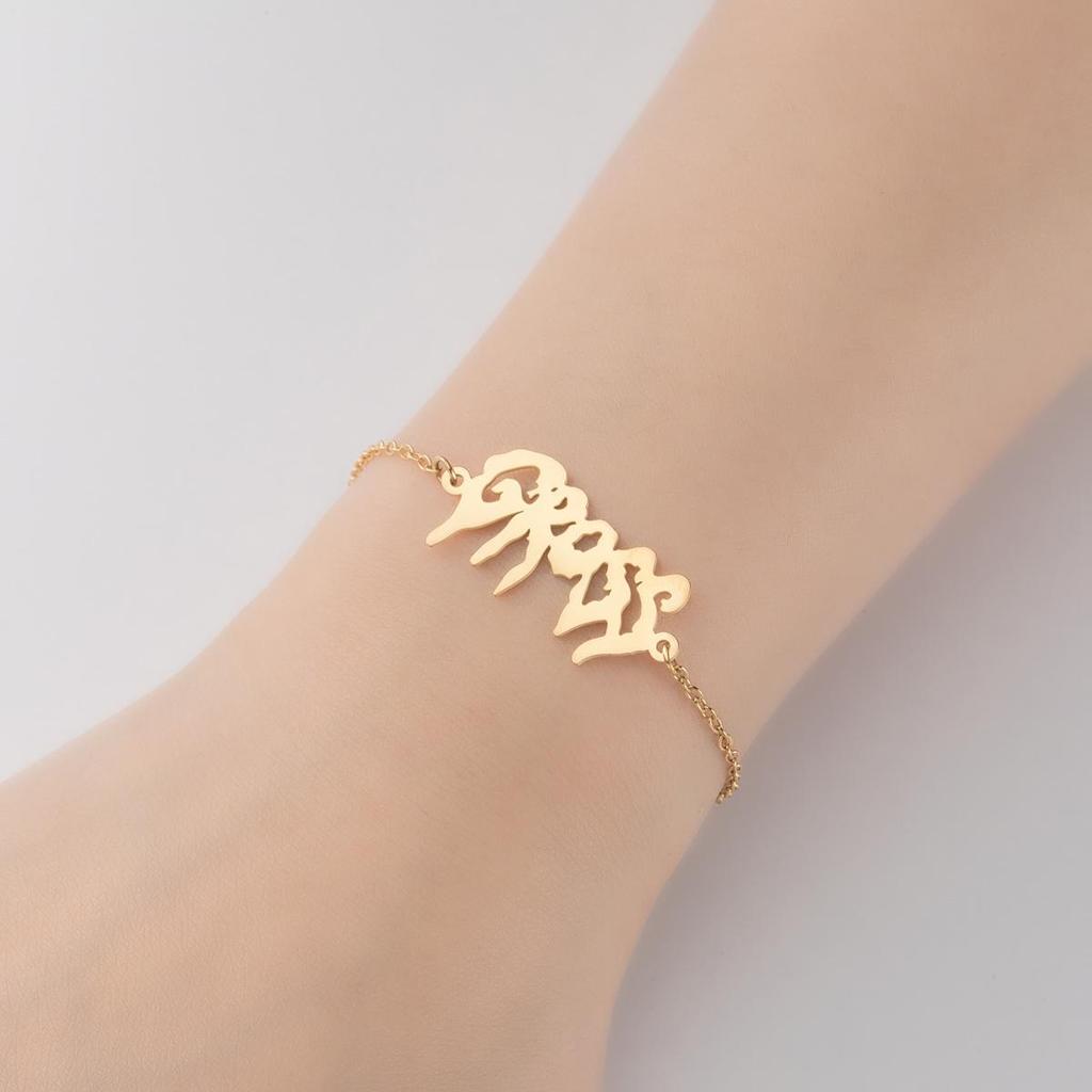 2024 European Retro Gothic Angel 'Babygirl' Love Letter Bracelet for Couples