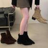 2025 nya matta mocka korta skaft franska veckade stapelstövlar dragkedja bak tjock klack mode retro western korta stövlar