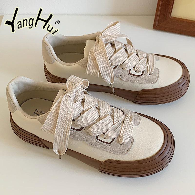 2024 New Women's Vulcanize Shoes Retro Korean Style All-match Platform Casual Comfortable Sneakers Fashion Spring Autumn