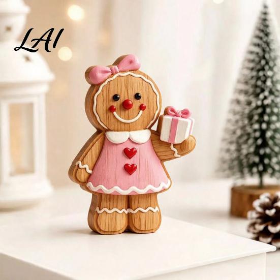 Rustic Xmas Shelf Sitters Christmas Gingerbread Man Ornament Hand Painted Vintage Wooden Tabletop Durable Wood Figurines Figurine Holiday Decor for