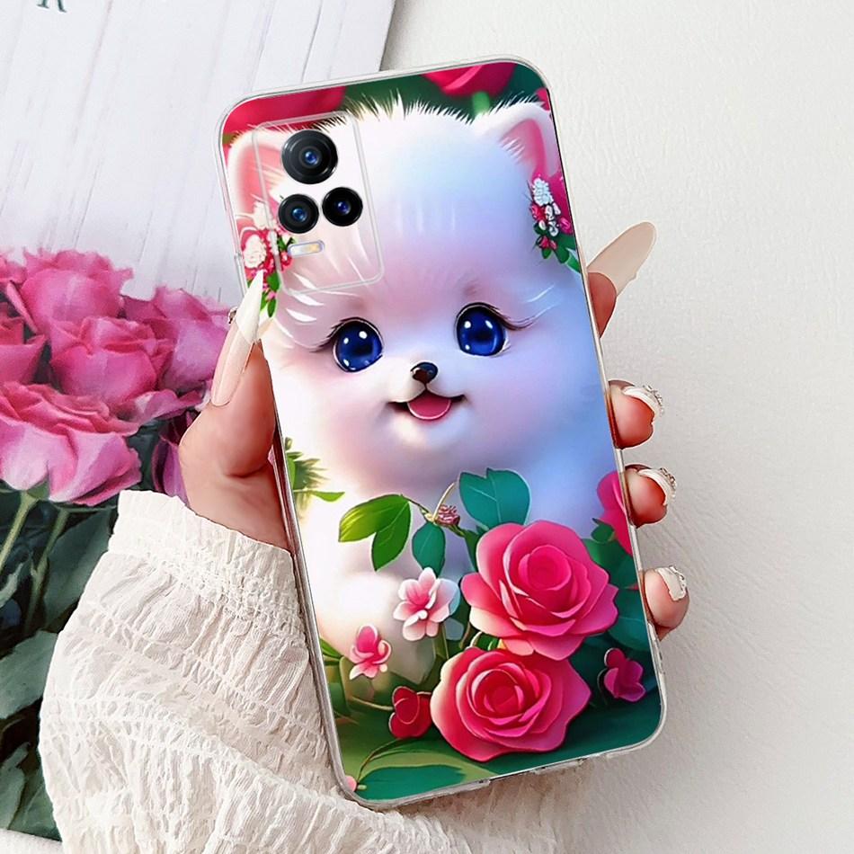 For Vivo V21e V2061 / V21 4G 5G V2050 V2066 Phone Case VivoV21e V 21 4G Elegant Floral Cat Printing Soft Silicone TPU Cases
