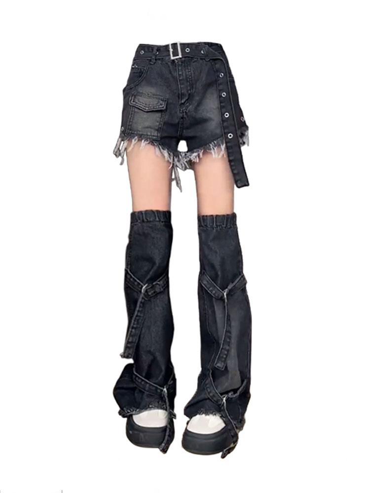 Americký Retro Černý Džínový Šortkový Set Dámský Džínové Šortky s Vysokým Pasem Horké Kalhotky Módní Letní Korejský Streetwear Y2k Grunge Kalhoty