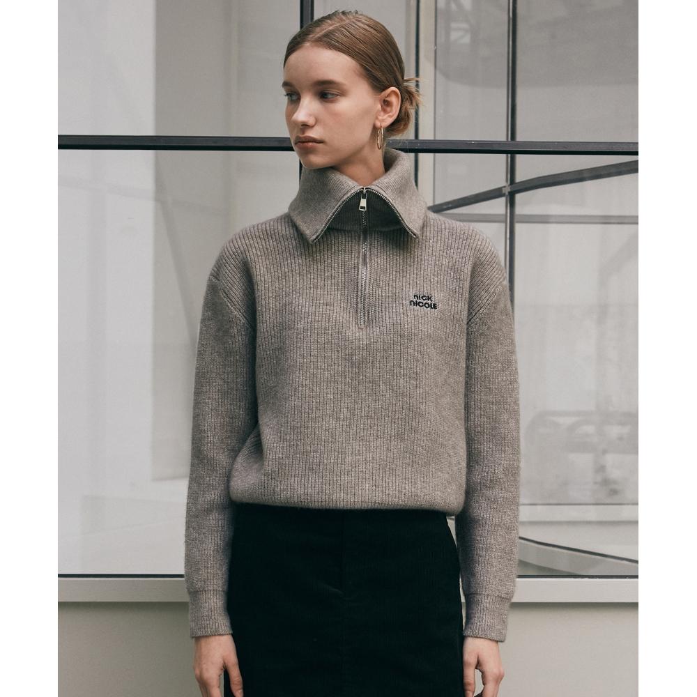 

NICKNICOLE NICOLE HALF ZIP UP TURTLENECK KNITMOCHA GRAY