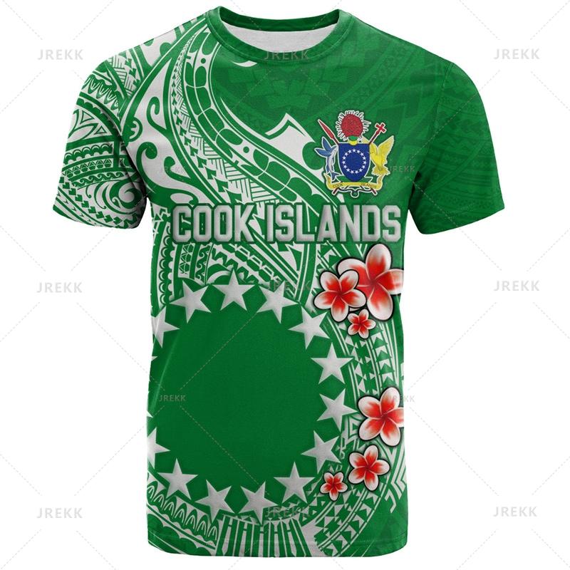 3D The RepublicOf Cook Islands Flag Map Printed T Shirt Cook Islands Coat Of Arms Graphic T-shirts For Men Vintage Short Sleeves