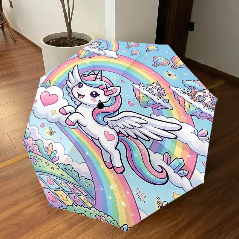 1PC Unicorn Rainbow Umbrella-8-Rib Reinforced Portable Folding Travel Suitable for All Seasons Outdoor Daily Use-Z0494