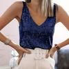 Women Tops Deep V-Neck Sparkling Sequins Design Sleeveless Vest Loose Fit Party Camisole Nightclub Wear