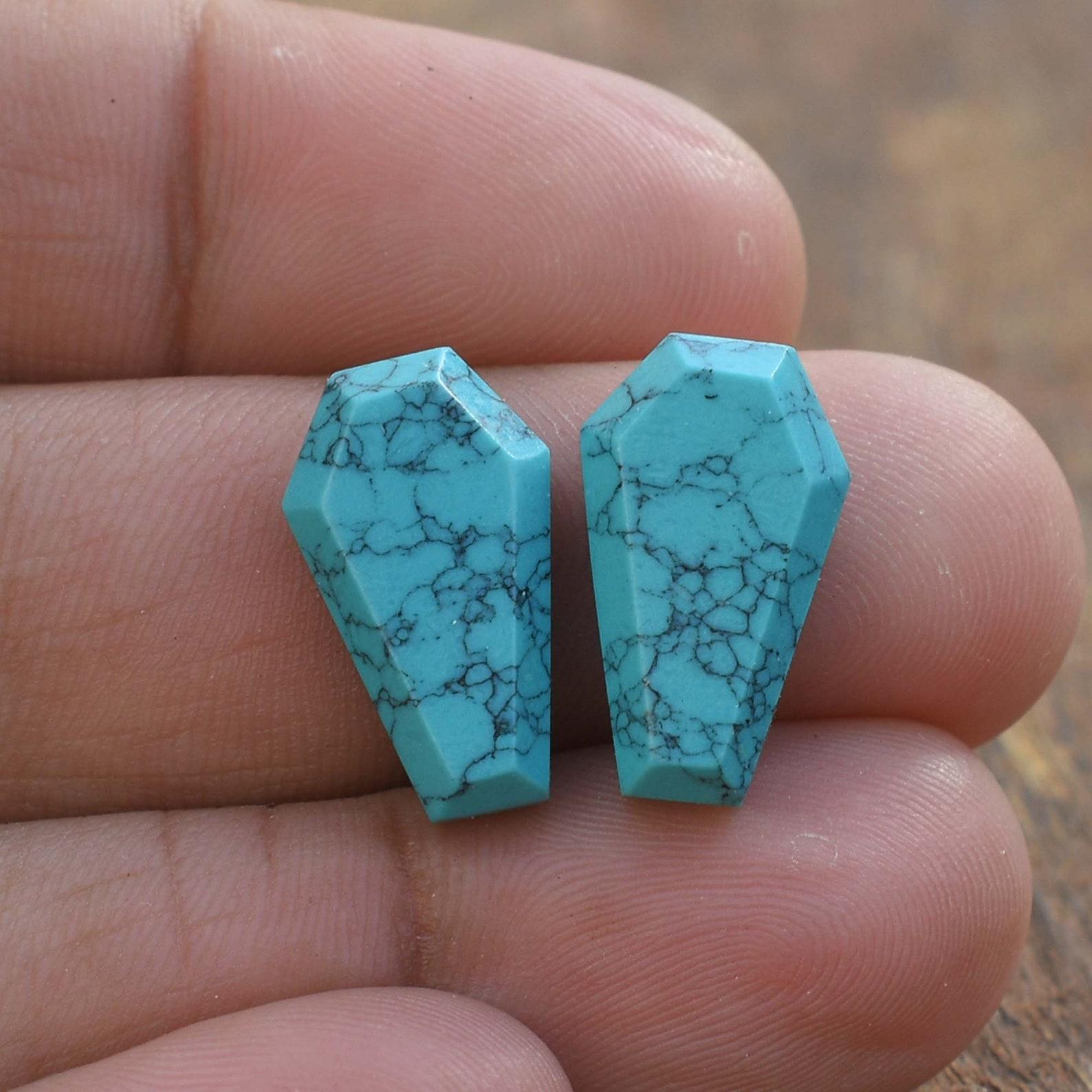 Natural Blue Turquoise Coffin Cut Loose Gemstones Lot | Blue Turquoise Cabochons for Jewelry Making 7x10mm (1 Piece) синий