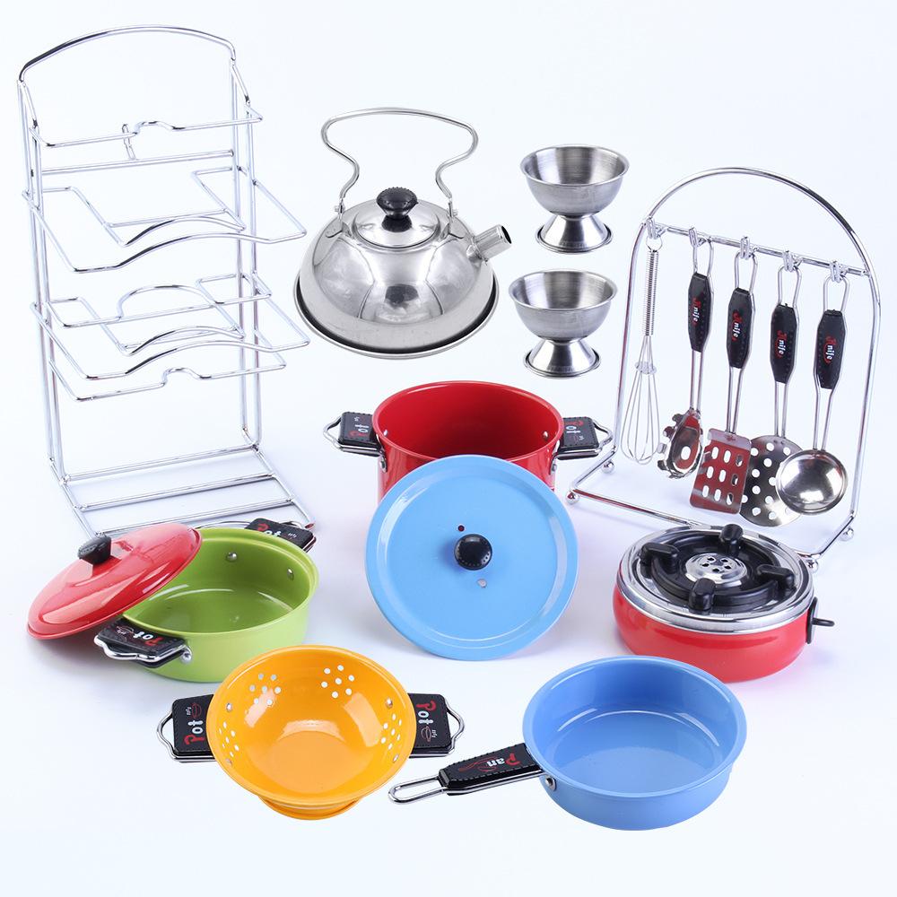 Düşmeye Karşı Çocuk Oyun Seti Pişirme ve Pişirme Paslanmaz Çelik Mutfak Eşyaları Oyun Oyuncak Yemek Takımı Ebeveyn-çocuk Etkileşimi