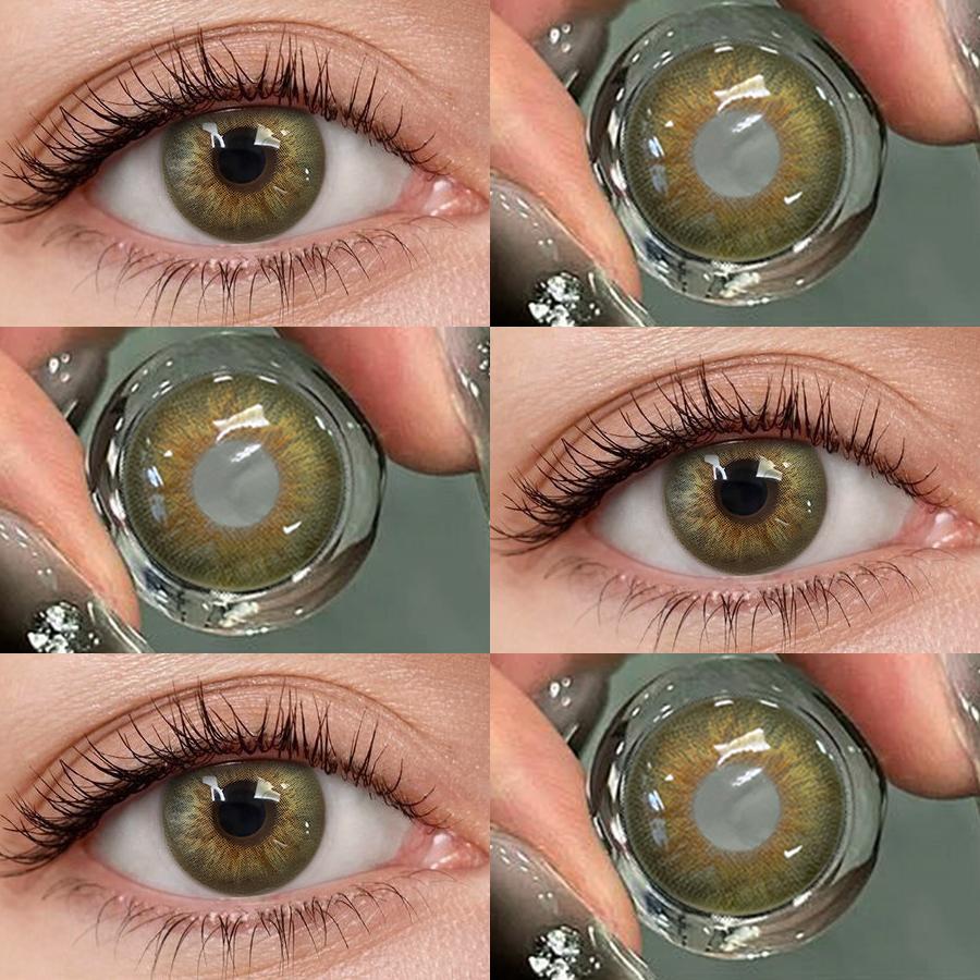 FreshLady 1 Pair 2pc 14.20mm Yearly Disposable Colored Contact Lenses, Natural Brown/Blue/Green Color, Suit for Makeup/daily Live
