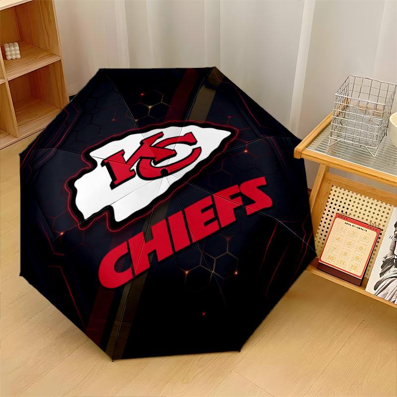 Kansas City Chiefs Print Auto 8?Ribs Folding Umbrella Wind Resistant Lightweight Automatic Umbrella For Daily Travel